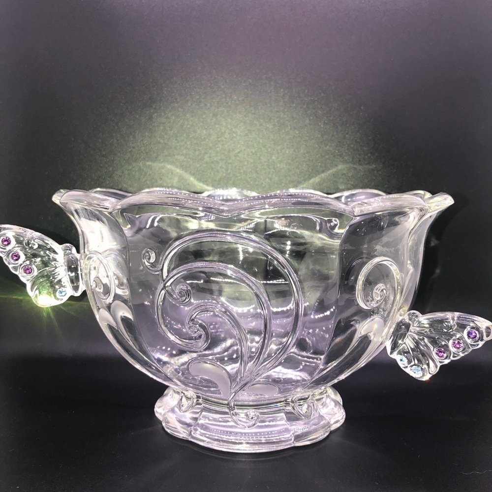 Rare large Lennox pedestal crystal butterfly bowl made in Germany 9”X5” heavy